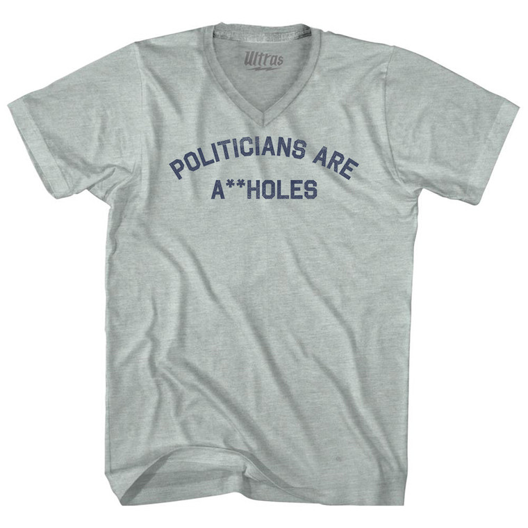 Politicians Are A Holes Adult Tri-Blend V-neck T-shirt - Athletic Cool Grey