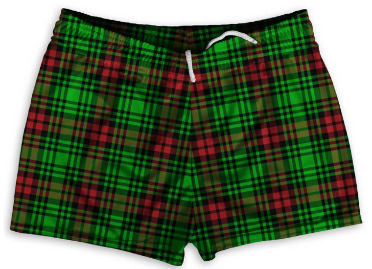 ADULT SMALL- Christmas Holiday Plaid Shorty Short Gym Shorts 2.5" Inseam Made in USA - Green- Final Sale ZT44