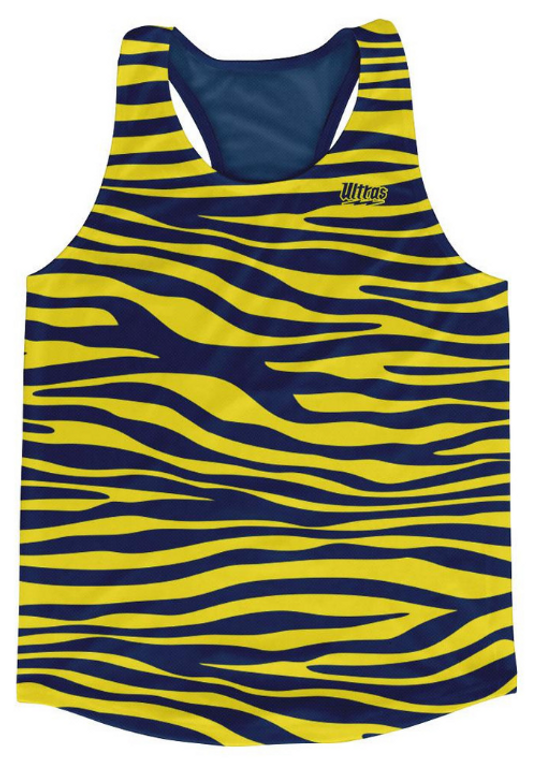 ADULT SMALL- Navy Blue & Yellow Zebra Running Tank Top Racerback Track & Cross Country Singlet Jersey Made In USA - Navy Blue & Yellow- Final Sale  T3