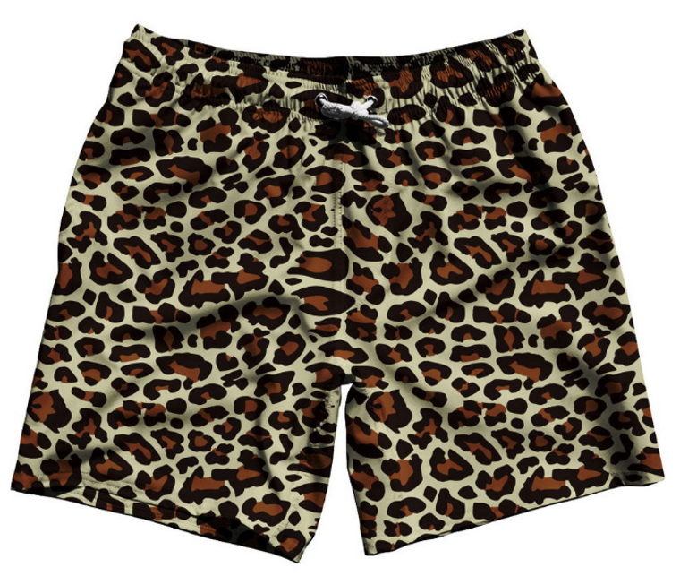 ADULT MEDIUM- Cheetah Pattern Swim Shorts 7" Made in USA - Vegas Gold- Final Sale SM3