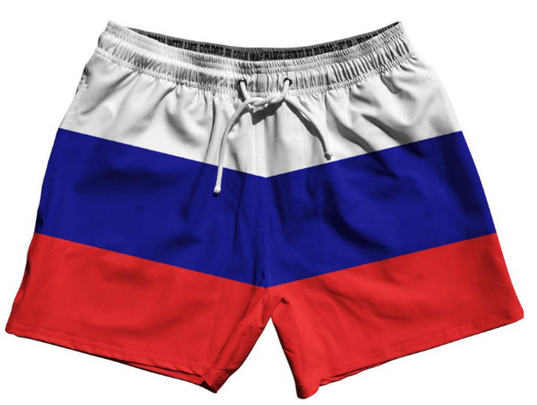 ADULT MEDIUM- Russia Country Flag 5" Swim Shorts Made in USA-Blue Red White- Final Sale SM3