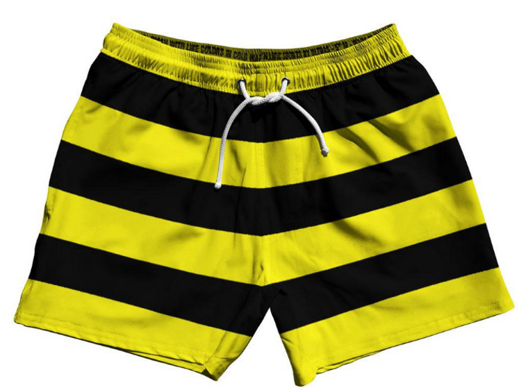 ADULT 2X-LARGE- Black & Yellow Horizontal Stripe 2.5" Swim Shorts Made in USA - Black & Yellow- Final Sale ZT42