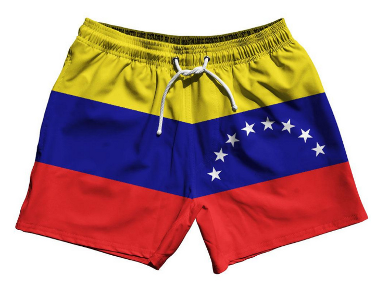 ADULT MEDIUM- Venezuela Country Flag 5" Swim Shorts Made in USA - Blue Red Yellow- Final Sale SM4