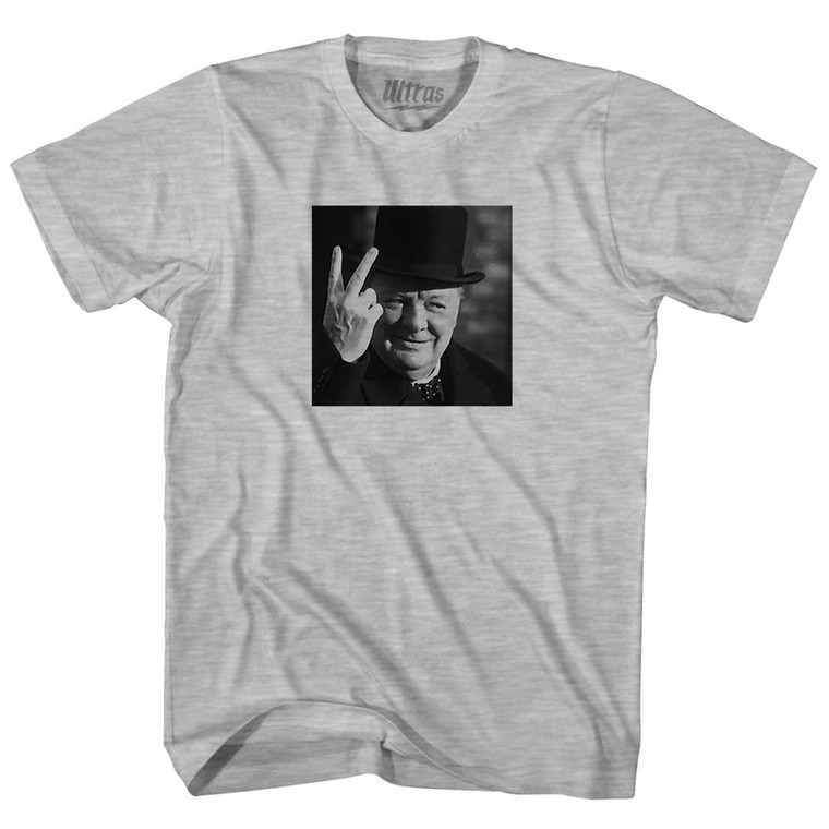 Winston Churchill Salute Picture Adult Cotton T-shirt - Grey Heather