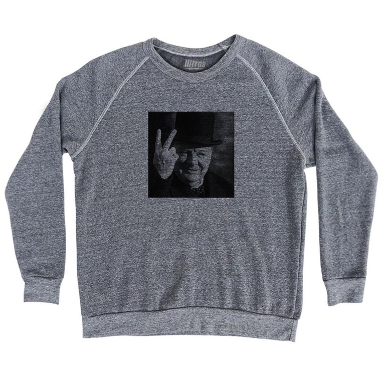 Winston Churchill Salute Picture Adult Tri-Blend Sweatshirt - Athletic Grey