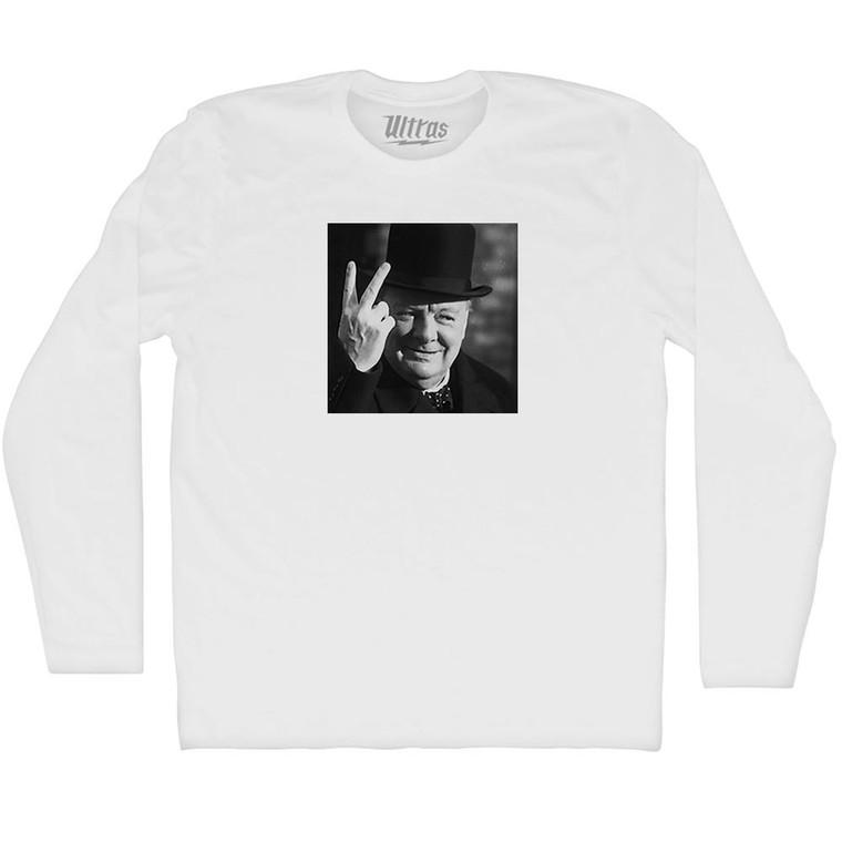 Winston Churchill Salute Picture Adult Cotton Long Sleeve T-shirt - White