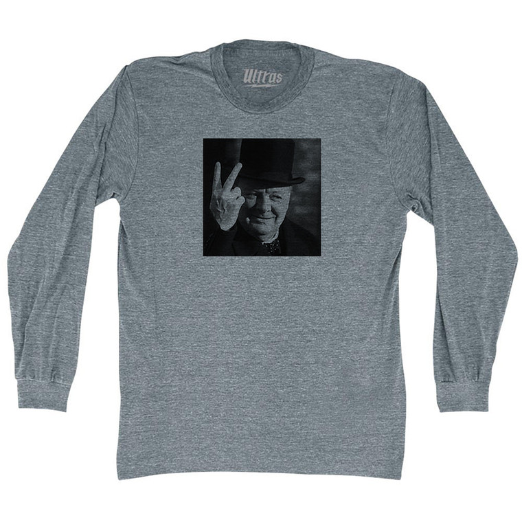 Winston Churchill Salute Picture Adult Tri-Blend Long Sleeve T-shirt - Athletic Grey