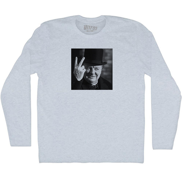 Winston Churchill Salute Picture Adult Tri-Blend Long Sleeve T-shirt - Athletic White