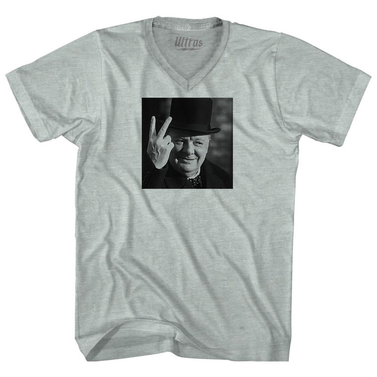 Winston Churchill Salute Picture Adult Tri-Blend V-neck T-shirt - Athletic Cool Grey