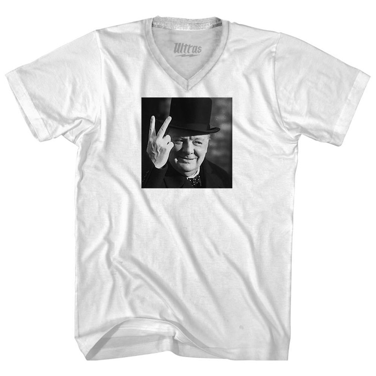 Winston Churchill Salute Picture Adult Tri-Blend V-neck T-shirt - White