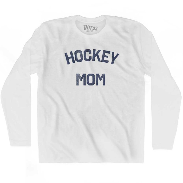 Hockey Mom Adult Cotton Long Sleeve T-shirt - White