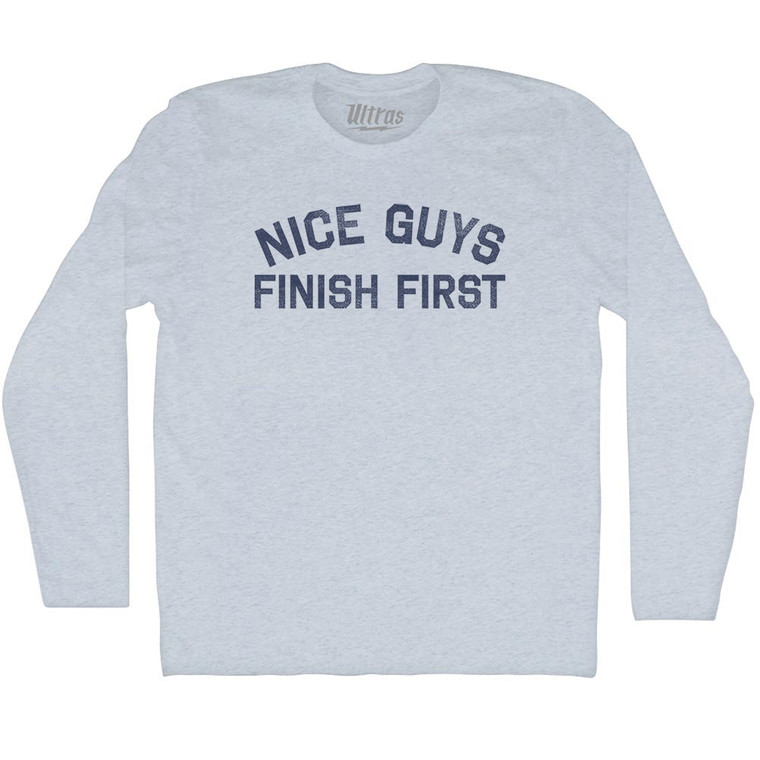 Nice Guys Finish First Adult Tri-Blend Long Sleeve T-shirt - Athletic White