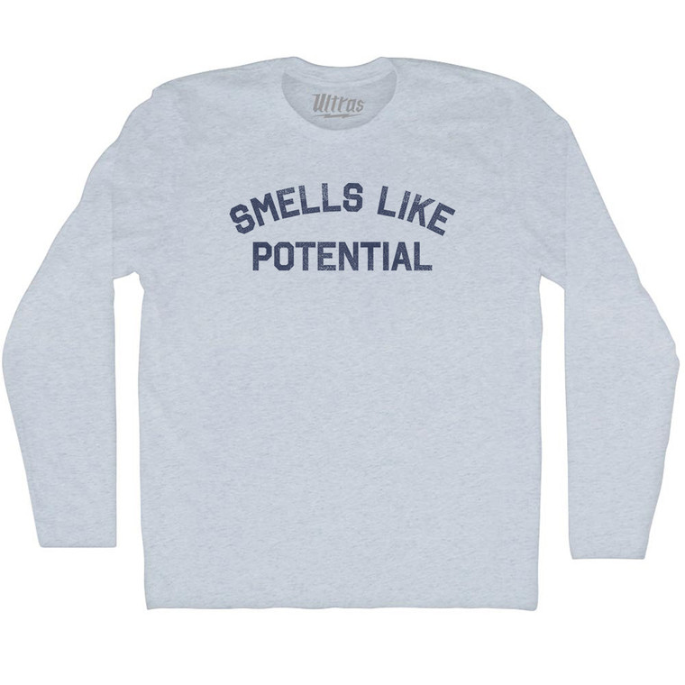 Smells Like Potential Adult Tri-Blend Long Sleeve T-shirt - Athletic White