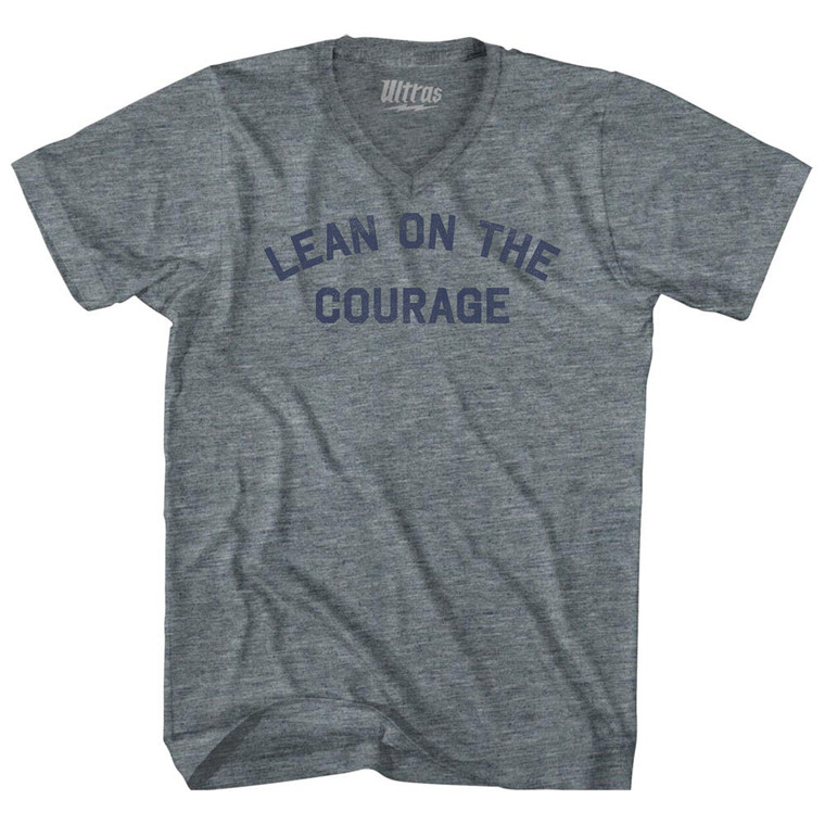 Lean On The Courage Adult Tri-Blend V-neck T-shirt - Athletic Grey