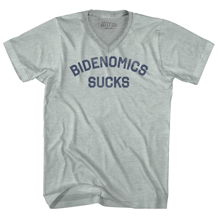 Bidenomics Sucks Adult Tri-Blend V-neck T-shirt - Athletic Cool Grey