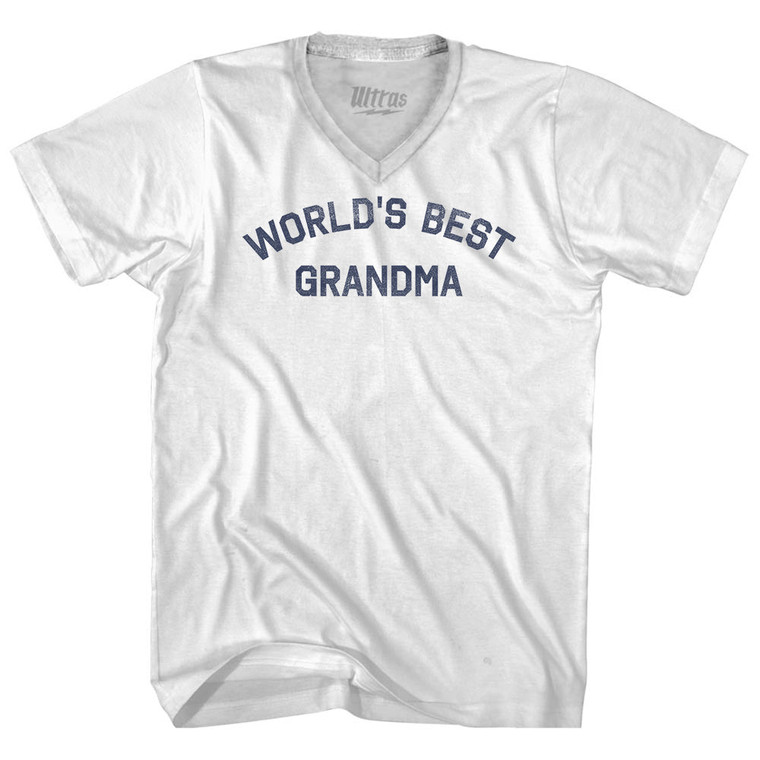 World's Best Grandma Adult Tri-Blend V-neck T-shirt - White