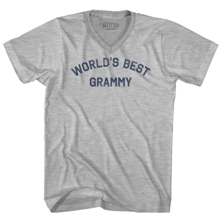 World's Best Grammy Adult Cotton V-neck T-shirt - Grey Heather