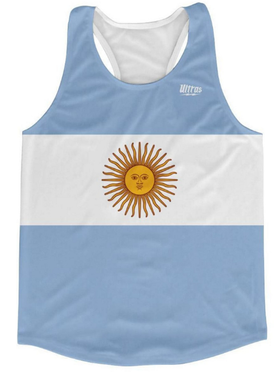 ADULT SMALL- Argentina Country Flag Running Tank Top Racerback Track and Cross Country Singlet Jersey Made In USA-White Blue- Final Sale T2