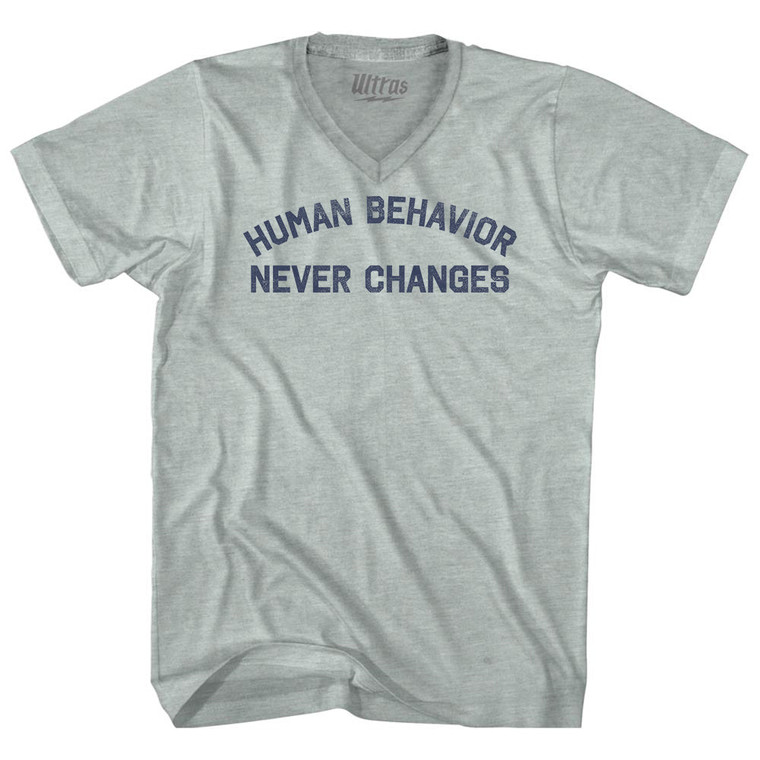 Human Behavior Never Changes Adult Tri-Blend V-neck T-shirt - Athletic Cool Grey