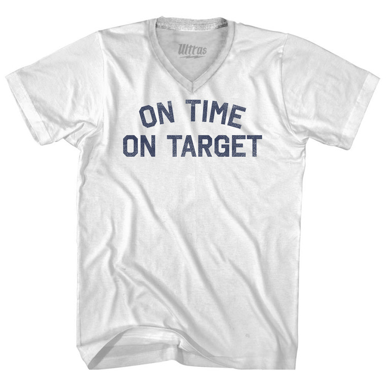 On Time On Target Adult Tri-Blend V-neck T-shirt - White