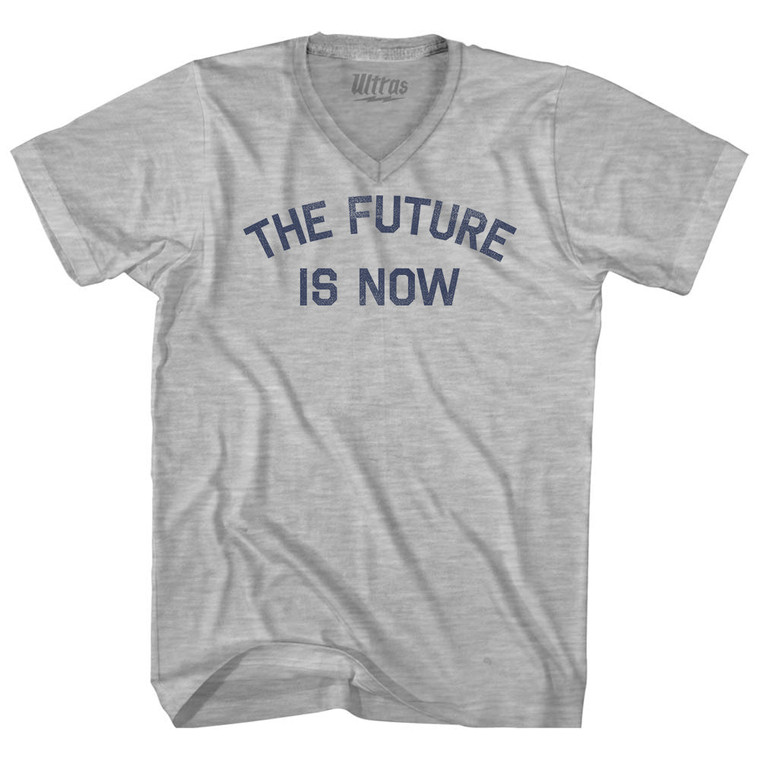 The Future Is Now Adult Cotton V-neck T-shirt - Grey Heather