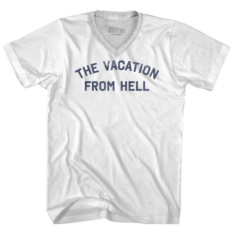 The Vacation From Hell Adult Tri-Blend V-neck T-shirt - White