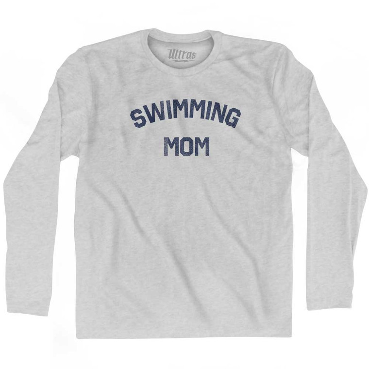Swimming Mom Adult Cotton Long Sleeve T-shirt - Grey Heather