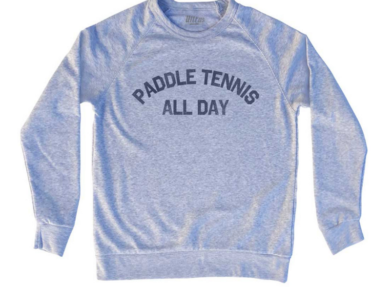 ADULT MEDIUM- Paddle Tennis All Day Adult Tri-Blend Sweatshirt - Heather Grey Paddle Tennis All Day Adult Tri-Blend Sweatshirt - Heather Grey- Final Sale Z11