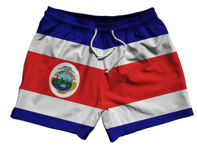 ADULT SMALL- Costa Rica Country Flag 5" Swim Shorts Made in USA-Red White Blue- Final Sale ZT42