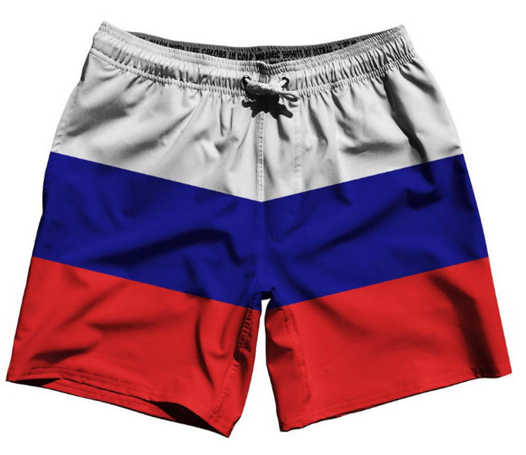 ADULT MEDIUM- Russia Country Flag 7.5" Swim Shorts Made in USA - Blue Red White- Final Sale SM4