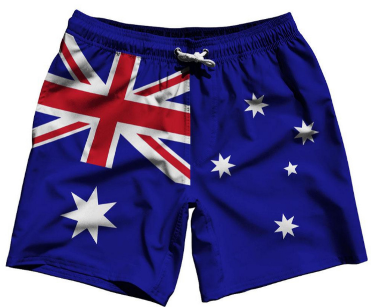 ADULT X-LARGE- Australia Country Flag 7.5" Swim Shorts Made in USA - Blue White- Final Sale SXL2