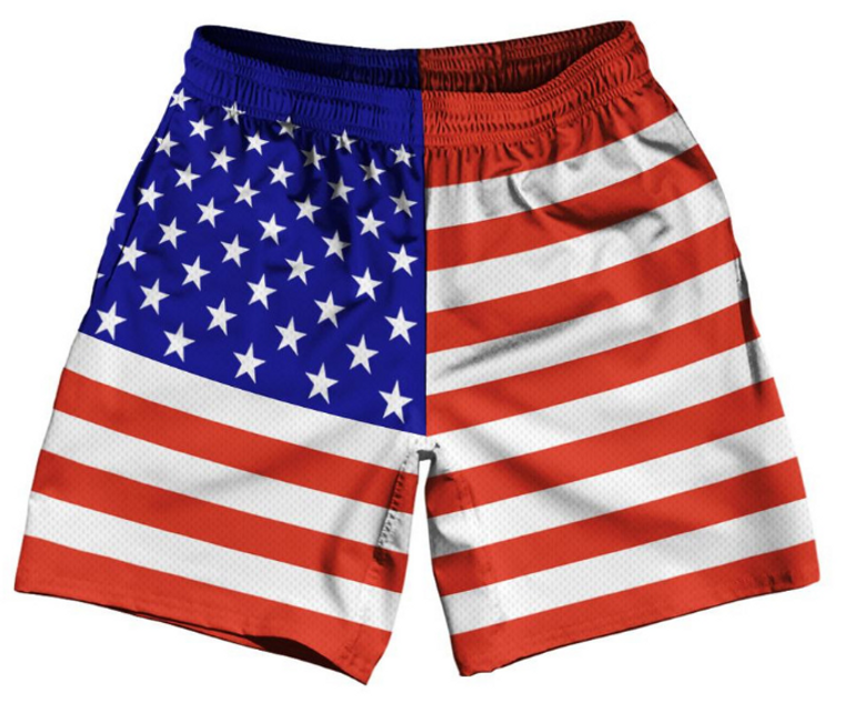 ADULT X-LARGE- American Flag Athletic Running Fitness Exercise Shorts 7" Inseam Made In USA - Blue White- Final Sale SXL2