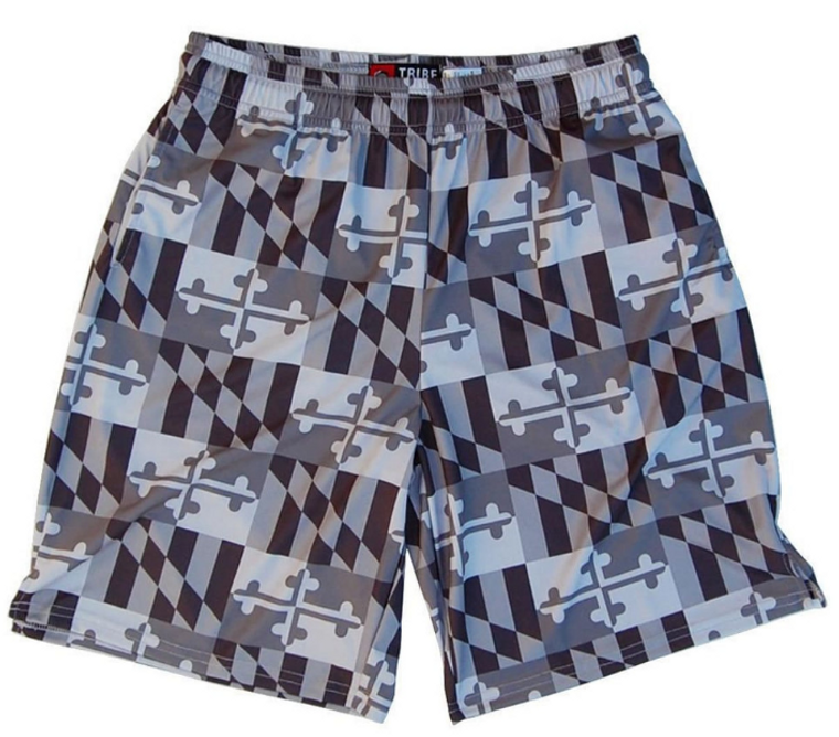 ADULT 2X-LARGE- Maryland Flag Grey-Scale Lacrosse Shorts Made in USA - Grey- Final Sale S2X1