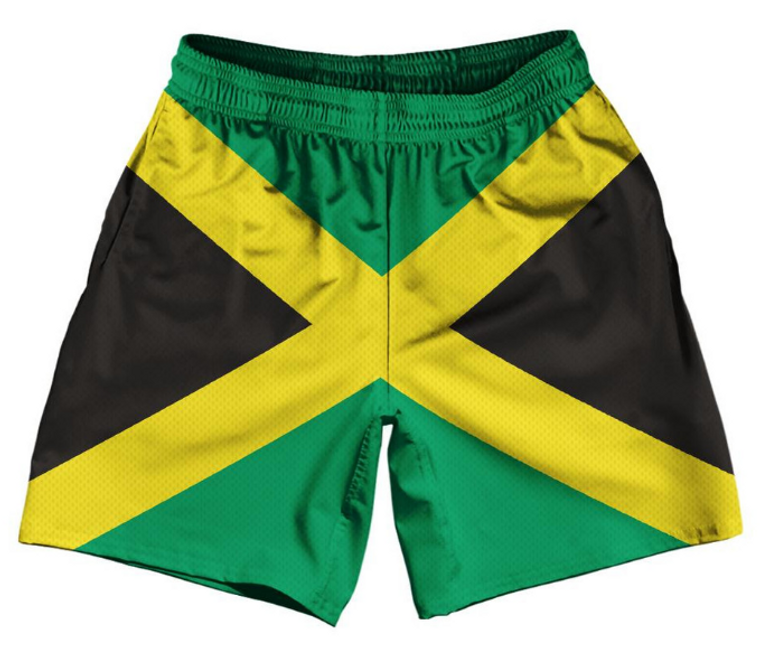 ADULT SMALL- Jamaica Country Flag Athletic Running Fitness Exercise Shorts 7" Inseam Made In USA-Green Black- Final Sale ZT44