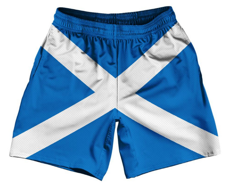 ADULT LARGE- Scotland Country Flag Athletic Running Fitness Exercise Shorts 7" Inseam Made In USA - Blue White- Final Sale SL18