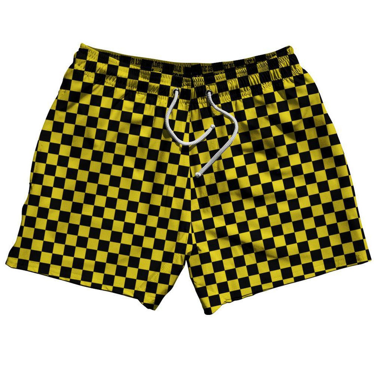 Yellow & Black Checkerboard Swim Shorts 5" - Yellow & Black