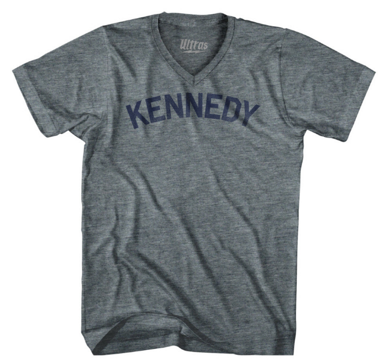 ADULT MEDIUM- KENNEDY Adult Tri-Blend V-neck T-shirt - Athletic Grey- Final Sale Z61