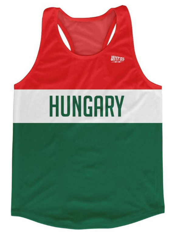 ADULT X-LARGE- Hungary Country Finish Line Running Tank Top Racerback Track and Cross Country Singlet Jersey Made In USA-Green White Red- Final Sale T2