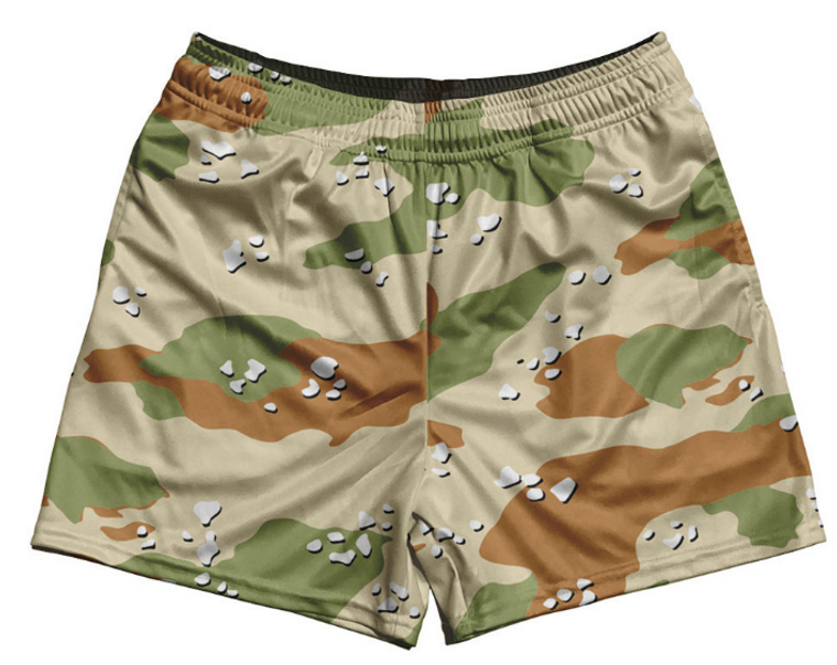 ADULT SMALL- Desert Camo Sage Green Dull Rugby Gym Short 5 Inch Inseam With Pockets Made In USA - Camo- Final Sale ZT42
