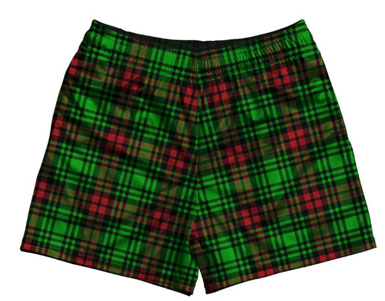 ADULT MEDIUM- Christmas Holiday Plaid Rugby Gym Short 5 Inch Inseam With Pockets Made In USA - Green- Final Sale SM4