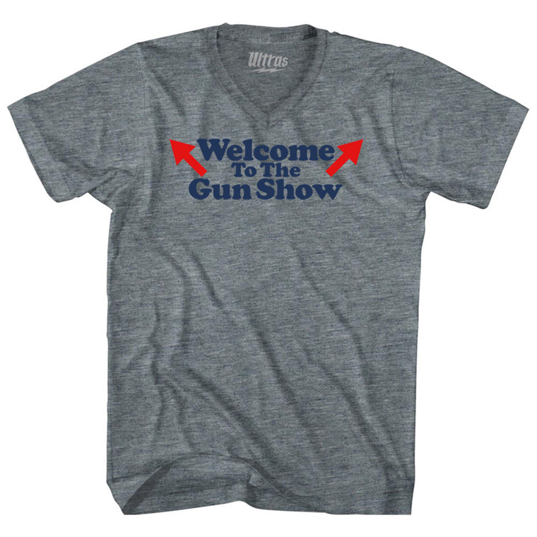 Welcome To The Gun Dhow Tri-Blend V-neck Womens Junior Cut T-shirt Athletic Grey