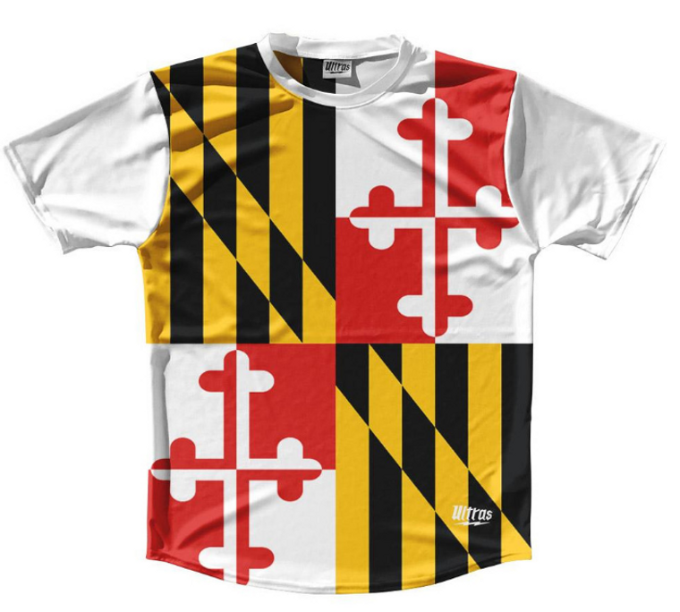 ADULT 3X-LARGE- Ultras Maryland State Flag Running Cross Country Track Shirt Made In USA - White Red Yellow- Final Sale J1