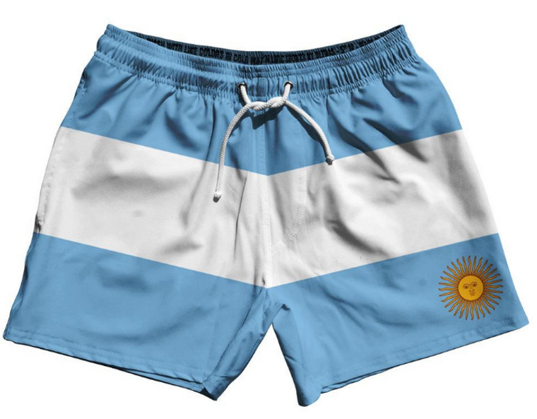 ADULT X-LARGE- Argentina Country Flag 5" Swim Shorts Made in USA-White Blue- Final Sale S2X1