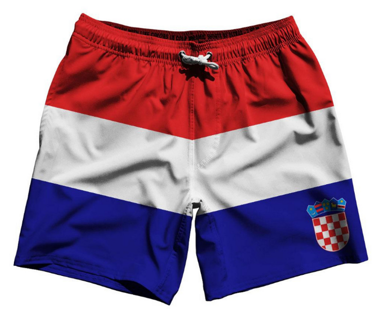 ADULT 2X-LARGE- Croatia Country Flag 7.5" Swim Shorts Made in USA-Red White Blue- Final Sale S2X1