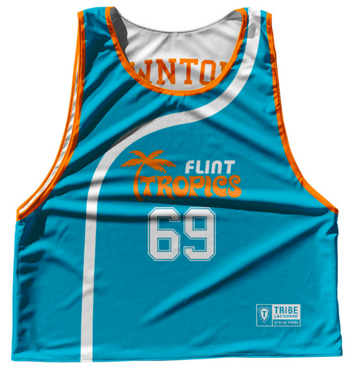 ADULT LARGE-Flint Tropics Downtown 69 Blue Side Reversible Lacrosse Pinnie Made In USA - Blue- Final Sale  SL17