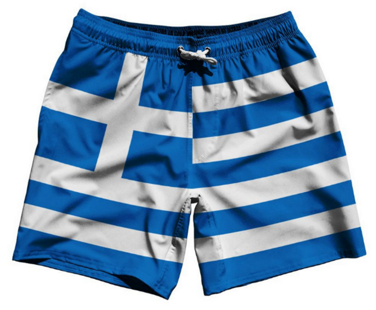 ADULT 2X-LARGE-Greece Country Flag 7.5" Swim Shorts Made in USA - Blue White- Final Sale  S2X1