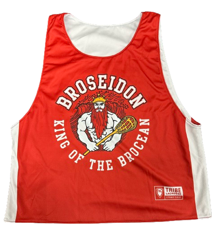 YOUTH X-LARGE- Broseidon Lacrosse Reversible Pinnie Made In USA - White and Red- Final Sale R1