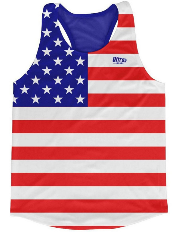YOUTH MEDIUM-United States Country American Flag Running Tank Top Racerback Track and Cross Country Singlet Jersey Made In USA - Royal Blue- Final Sale  T2