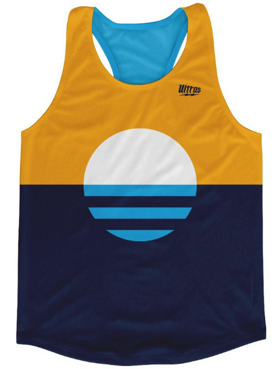 YOUTH MEDIUM-Milwaukee Flag Running Tank Top Racerback Track & Cross Country Singlet Jersey Made In USA - Yellow Blue- Final Sale T2