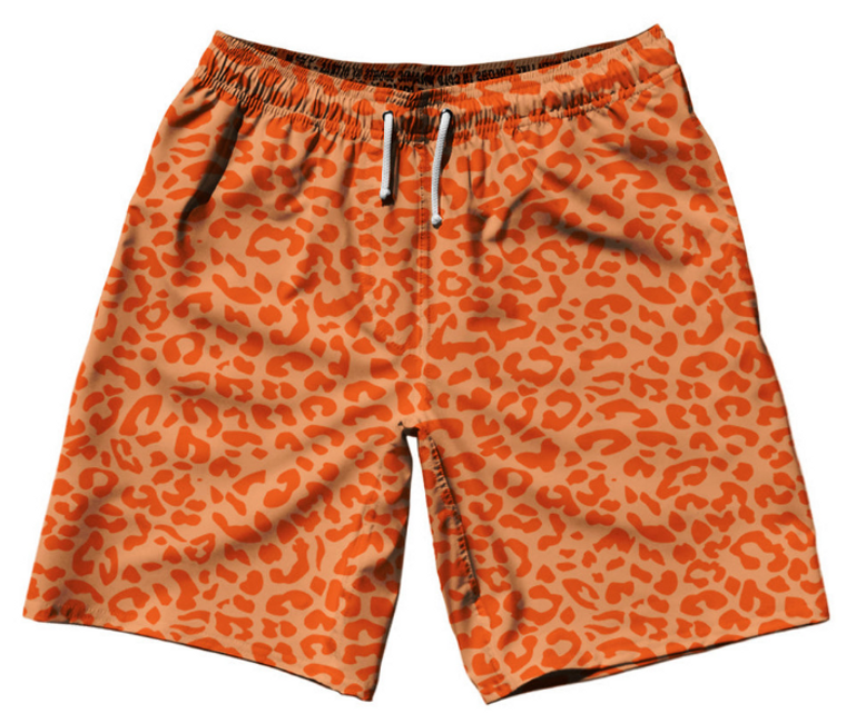 ADULT 2X-LARGE- Cheetah Two Tone Light Orange 10" Swim Shorts Made in USA - Light Orange Cheetah Two Tone Light Orange 10" Swim Shorts Made in USA - Light Orange-Final Sale S2X1